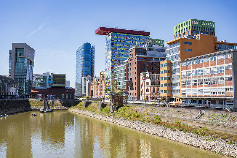 Düsseldorf Medienhafen modern architecture on the banks of the river Rhine